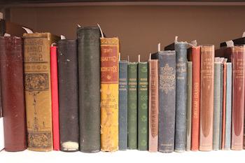 photo of old cookbooks on a shelf